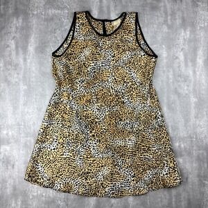 Vintage L.A. Intimates Dress Women's Medium Tan Leopard Satin A-lined 90s Grunge